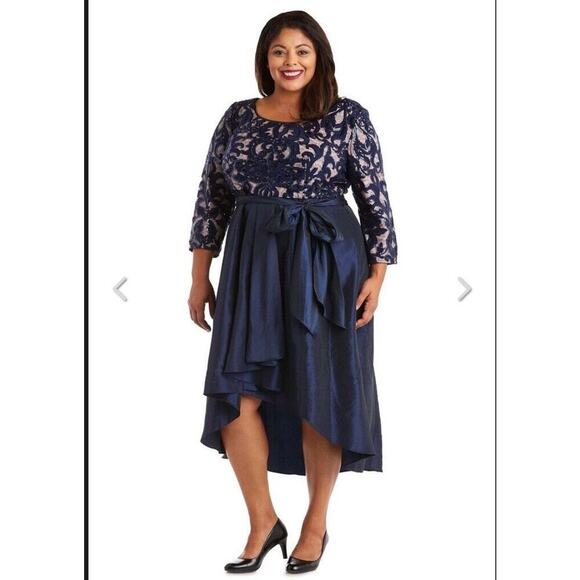 R&M Richard’s Navy Blue Sparkle Sequin High Low Formal Dress Womens Plus SZ 16 - Picture 7 of 9